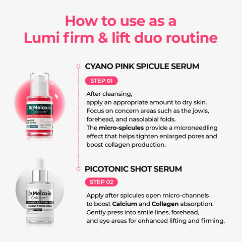 Dr.Melaxin Lumi firm & lift Duo IKorean facial Collagen Firmingserum plumping skin &tightening refines skin repairdensity I Cyano Pink SpiculeSerum + Picotonic ShotAmpoule