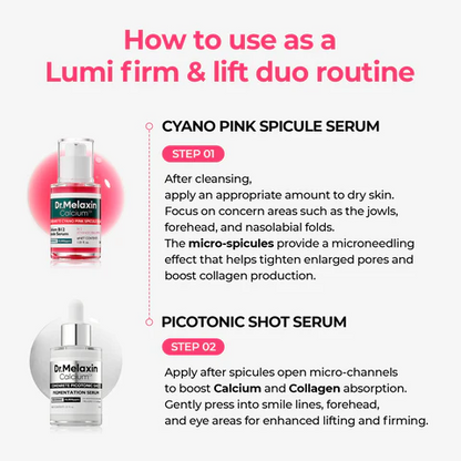 Dr.Melaxin Lumi firm & lift Duo IKorean facial Collagen Firmingserum plumping skin &tightening refines skin repairdensity I Cyano Pink SpiculeSerum + Picotonic ShotAmpoule