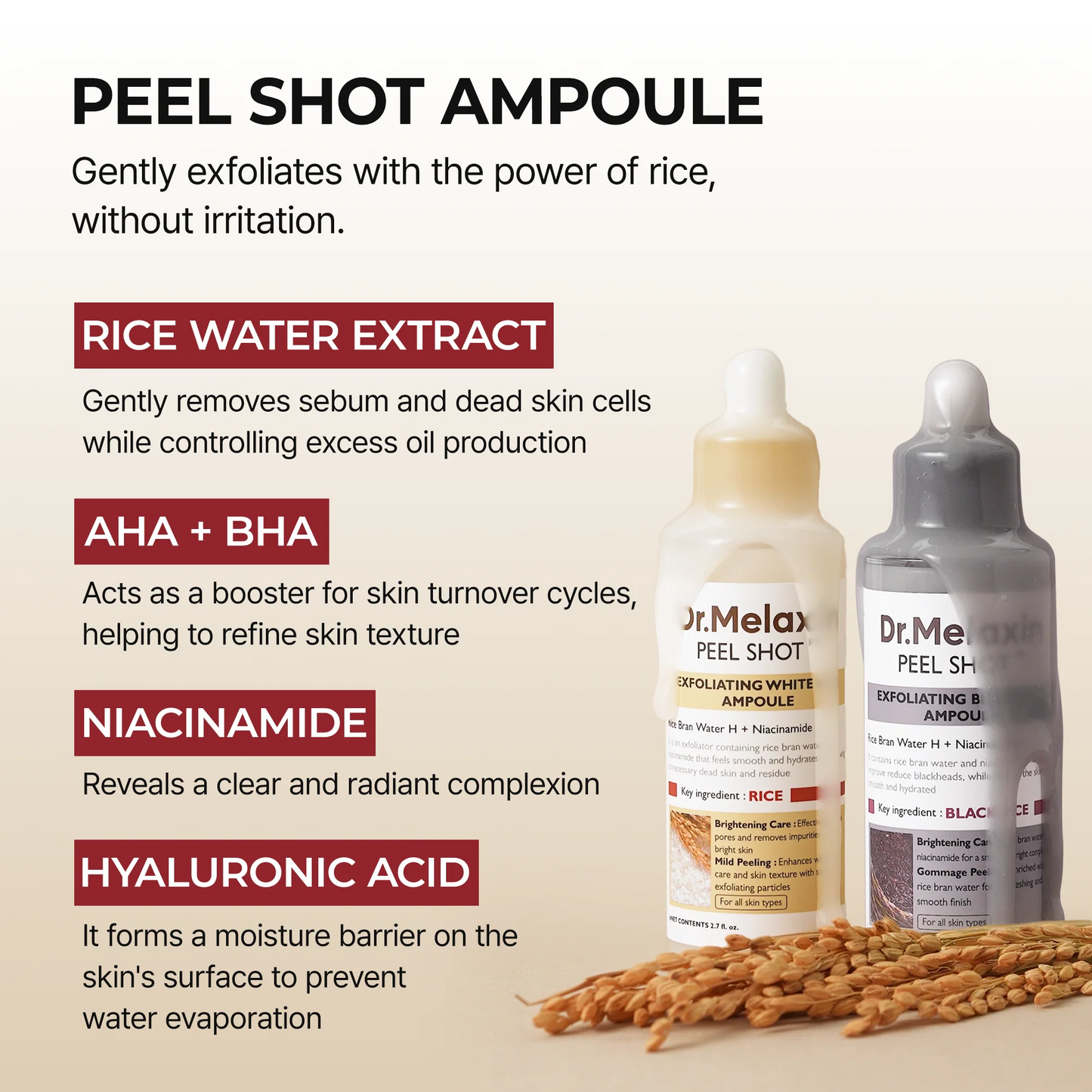 Dr.Melaxin Peel Shot Glow RicePeeling Ampoule Duo DailySoftExfoliating Face and BodyScrub Dead SkinCellsBlackhead Remover for AllSkin Types korean skin care